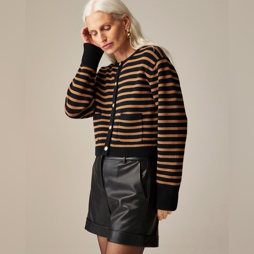 NWT J.Crew NEW RELAXED Emilie Patch-pocket Sweater Lady Jacket In Stripe